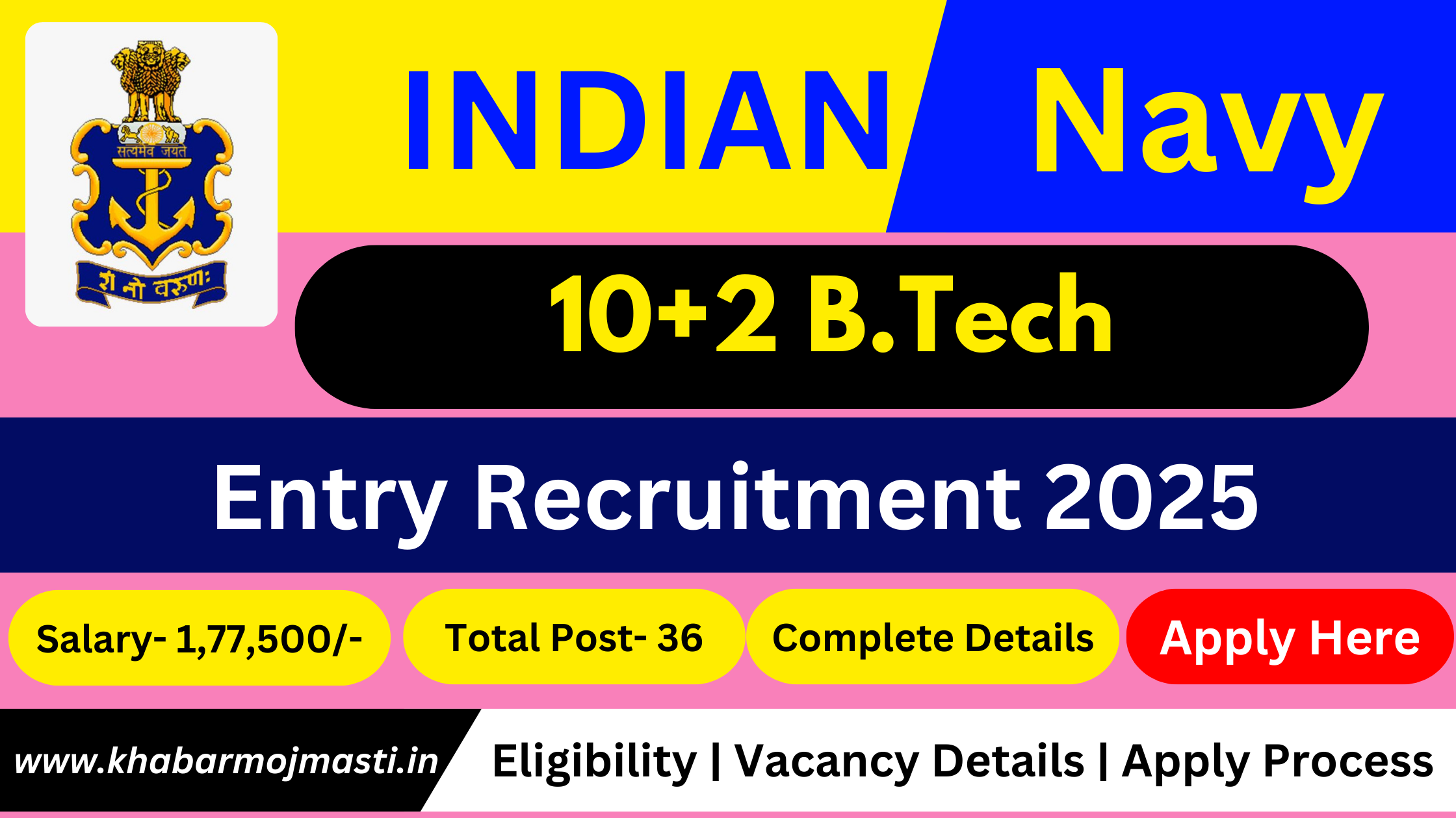Indian Navy 10+2 B.Tech Entry New Recruitment 2025