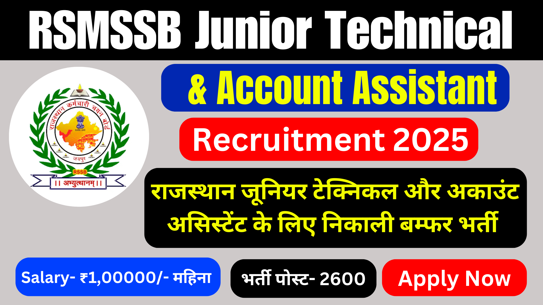 RSMSSB Junior Technical Assistant Recruitment 2025, राजस्थान जूनियर टेक्निकल और अकाउंट असिस्टेंट के लिए निकली बम्फर भर्ती, यहाँ से करे आवेदन, RSSB Salary, Notification 2025, Eligibility, Apply Date, Apply Process