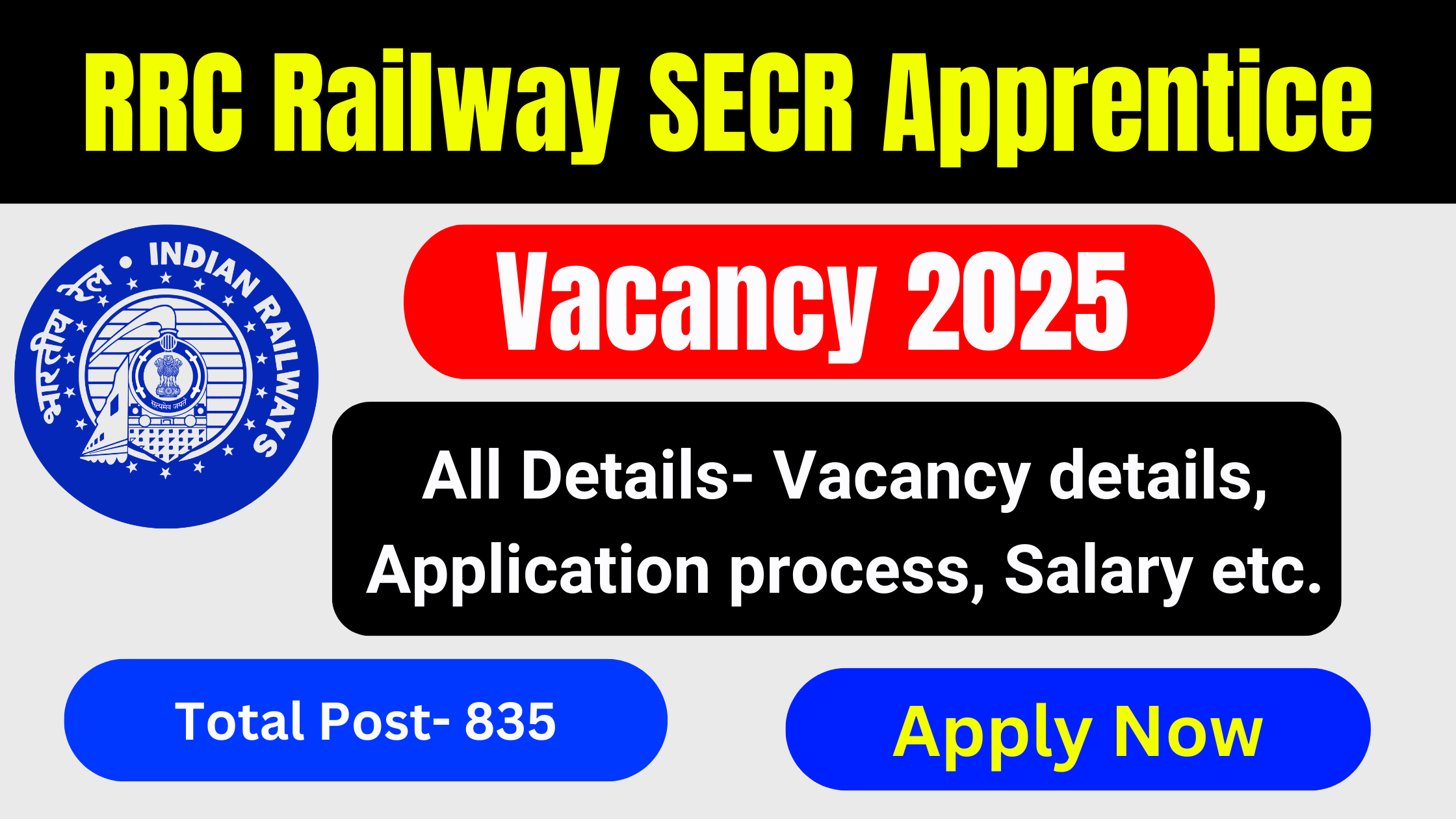 RRC Railway SECR Apprentice 2025: Vacancy Details, Eligibility, Apply Date, Fees and Salary