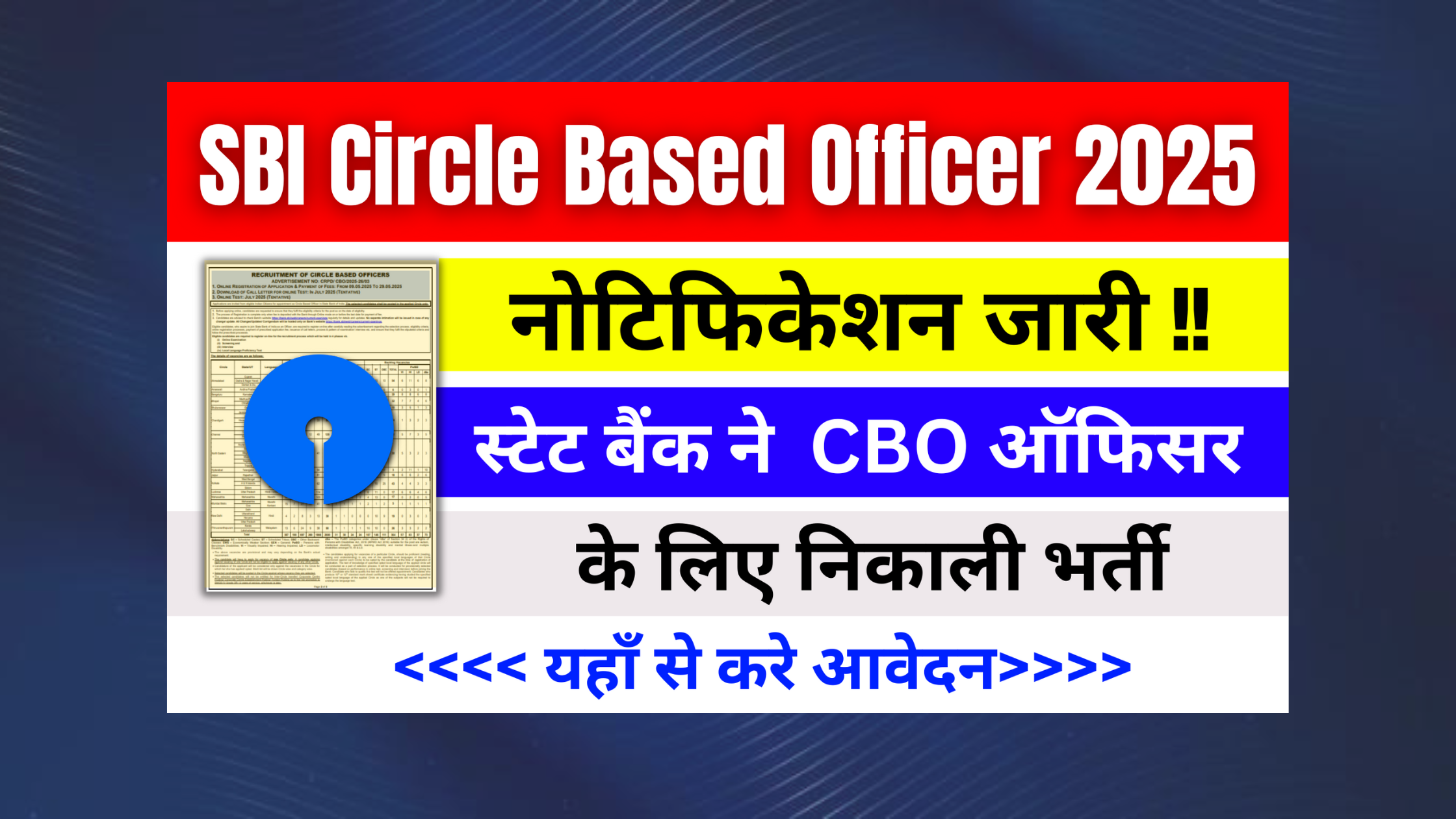 SBI CBO Recruitment 2025: 2600 पदों पर भर्ती शुरू, योग्यता, सैलरी, आवेदन प्रक्रिया, लिंक सभी जानकारी यहाँ पर #SBI CBO Vacancy 2025 #State bank of india CBO Recruitment, Vacancy, Bharti 2025 #State Bank CBO Bharti 2025 #SBI CBO Notification 2025 #SBI Circle Based Officer Bharti, Vacacancy, Notification 2025