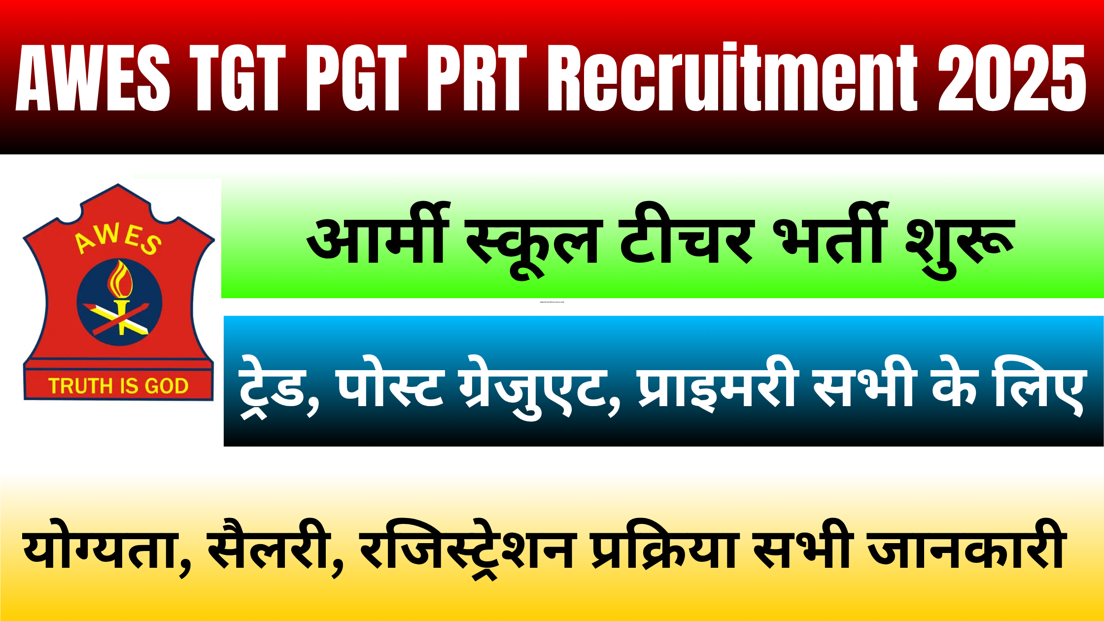 AWES TGT PGT PRT Recruitment 2025: जल्दी करें आवेदन, जानें योग्यता, सैलरी, परीक्षा और चयन प्रक्रिया #AWES TGT PGT PRT Recruitment 2025 #AWES TGT PGT PRT Vacancy 2025 #AWES TGT PGT PRT Bharti Notification 2025 #AWES TGT PGT PRT Registration 2025 #AWES TGT PGT PRT OST Exam 2025